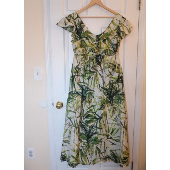 Taylor Tropical Leaf Maxi Dress Size 14 Resortwear Coastal Vibes Boho Chic - Picture 2 of 13